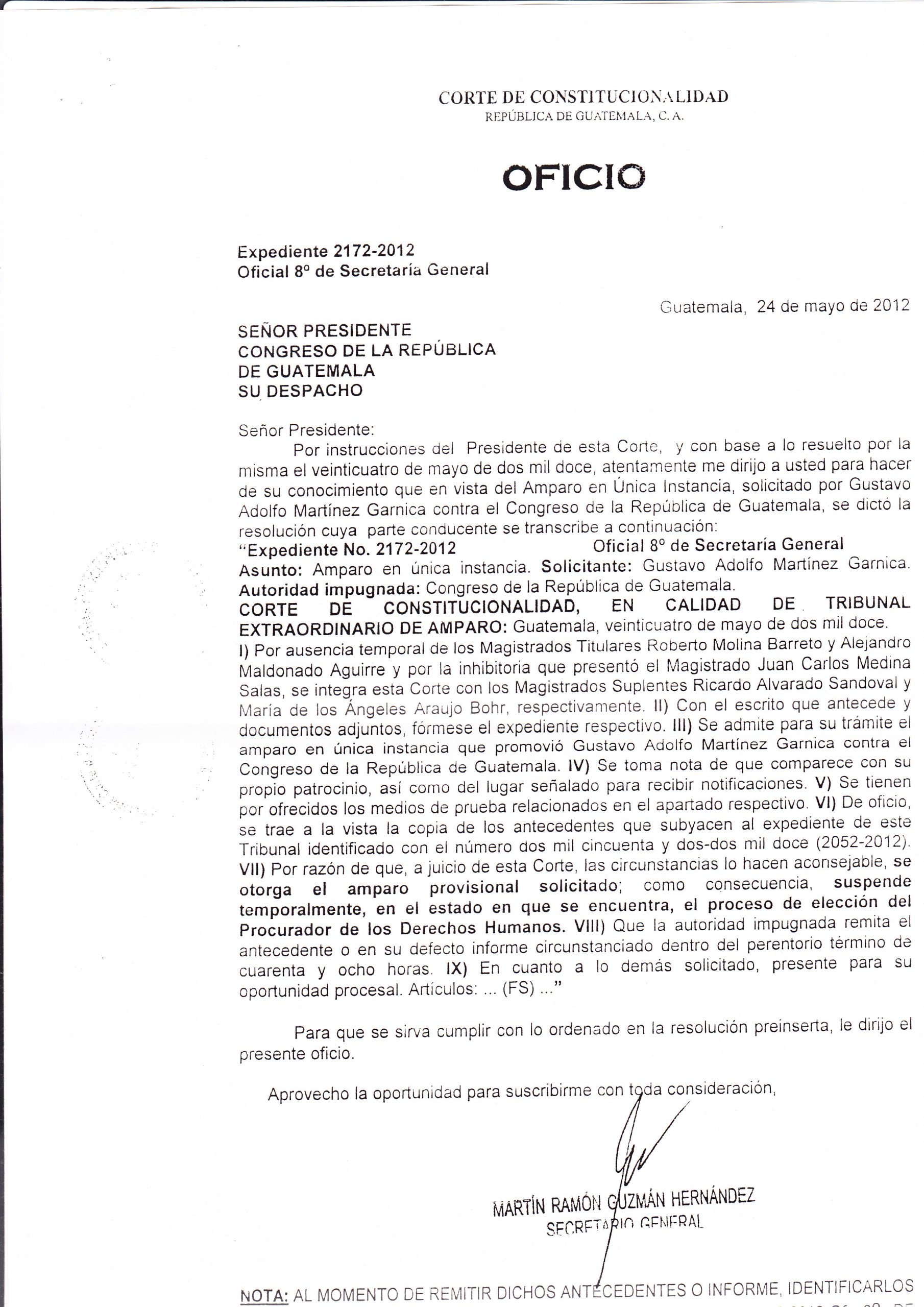 CC suspende elección del PDH